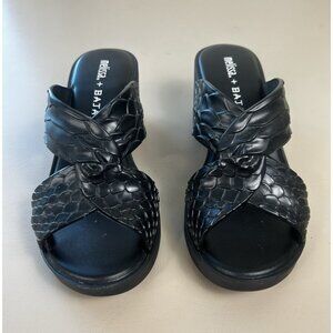 Melissa x Baja East Collab Black Python Strappy Block Heel Slide Sandals Women 7